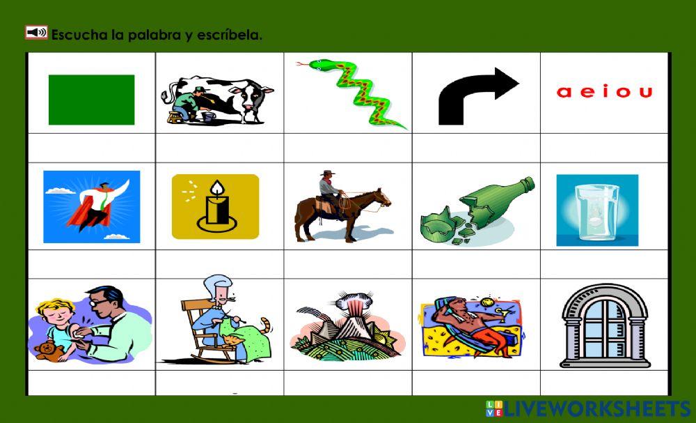 Vv: escucha y escribe toda la palabra