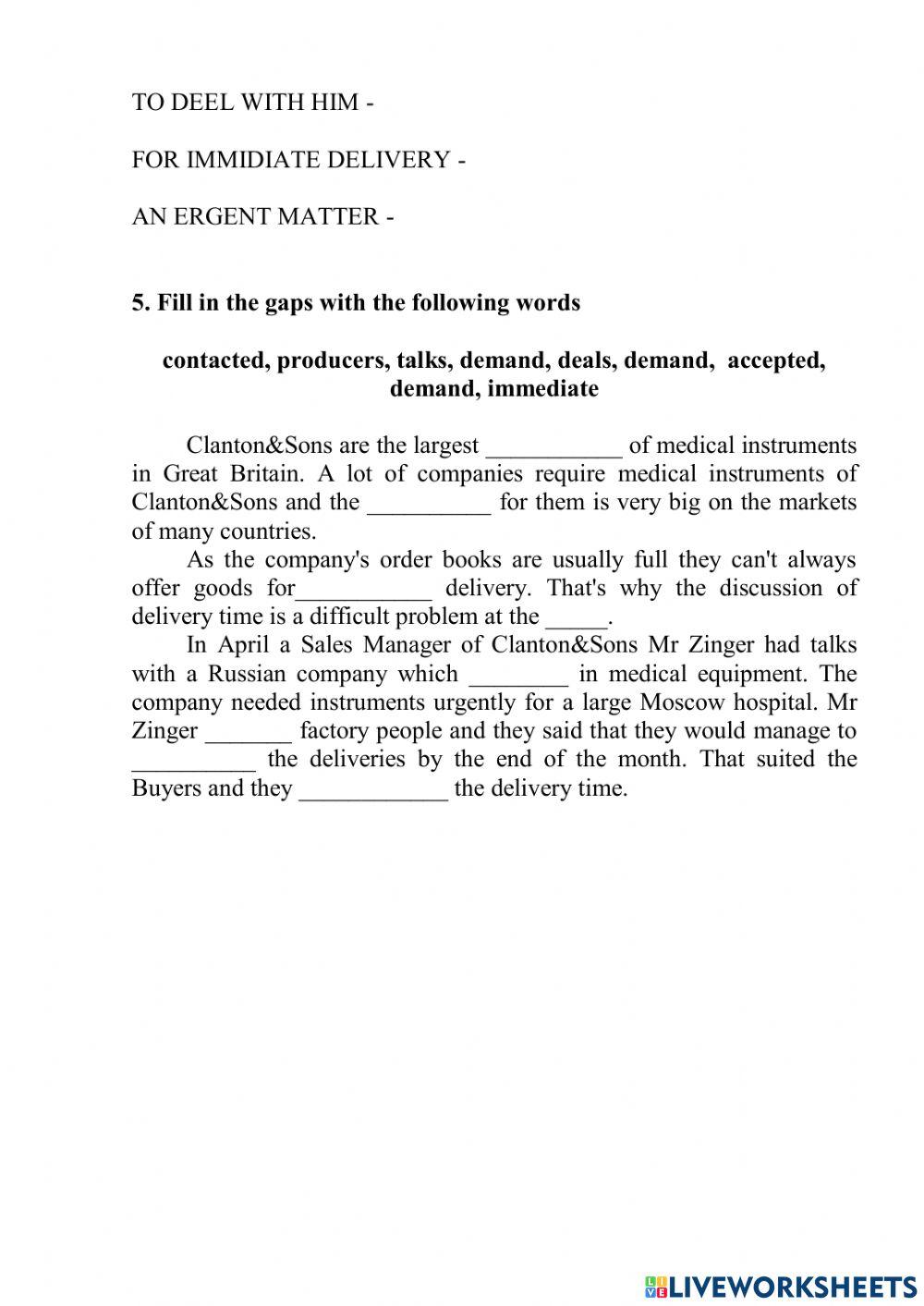 Temrs and Time of Delivery