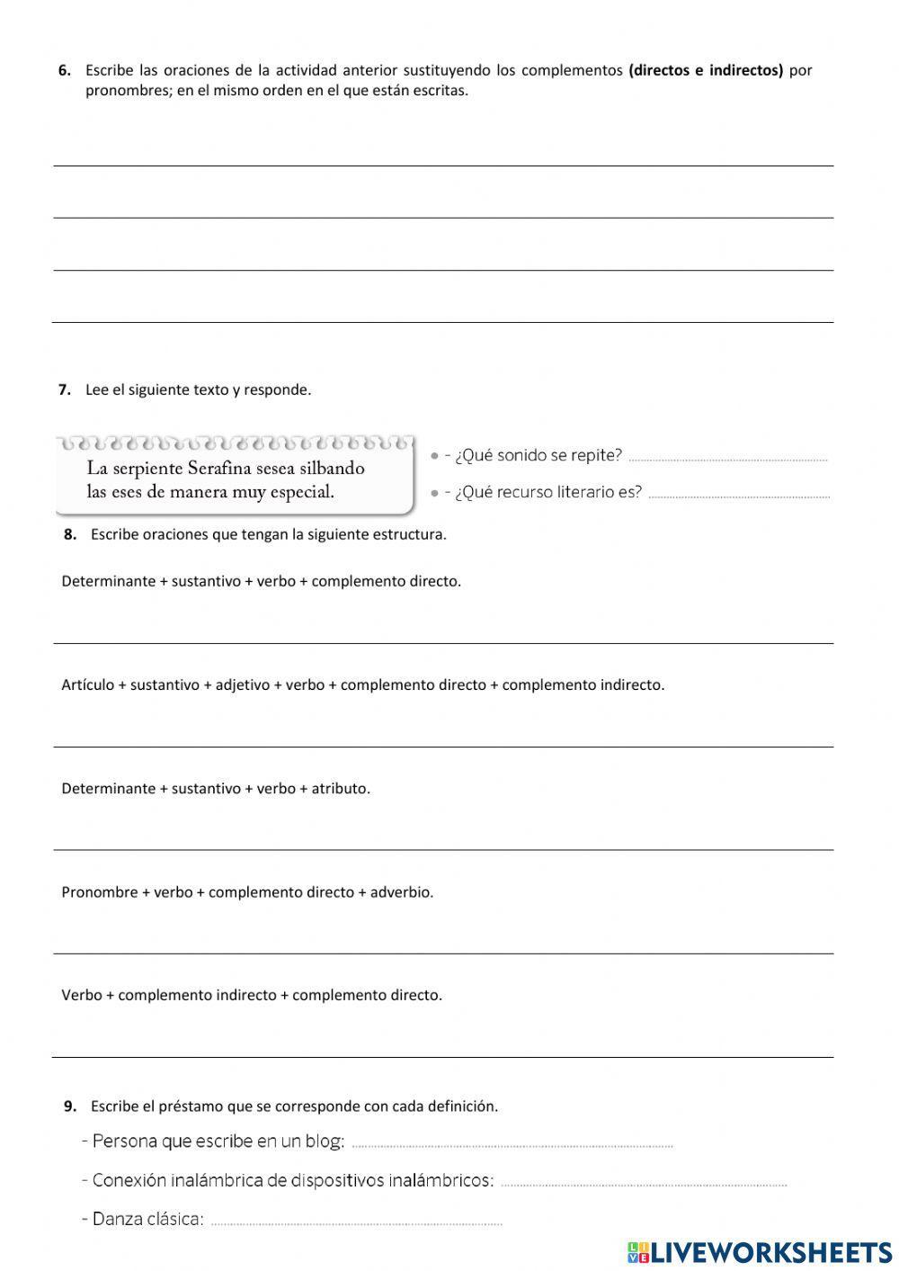 Ficha de repaso U.D 10 Lengua 6º