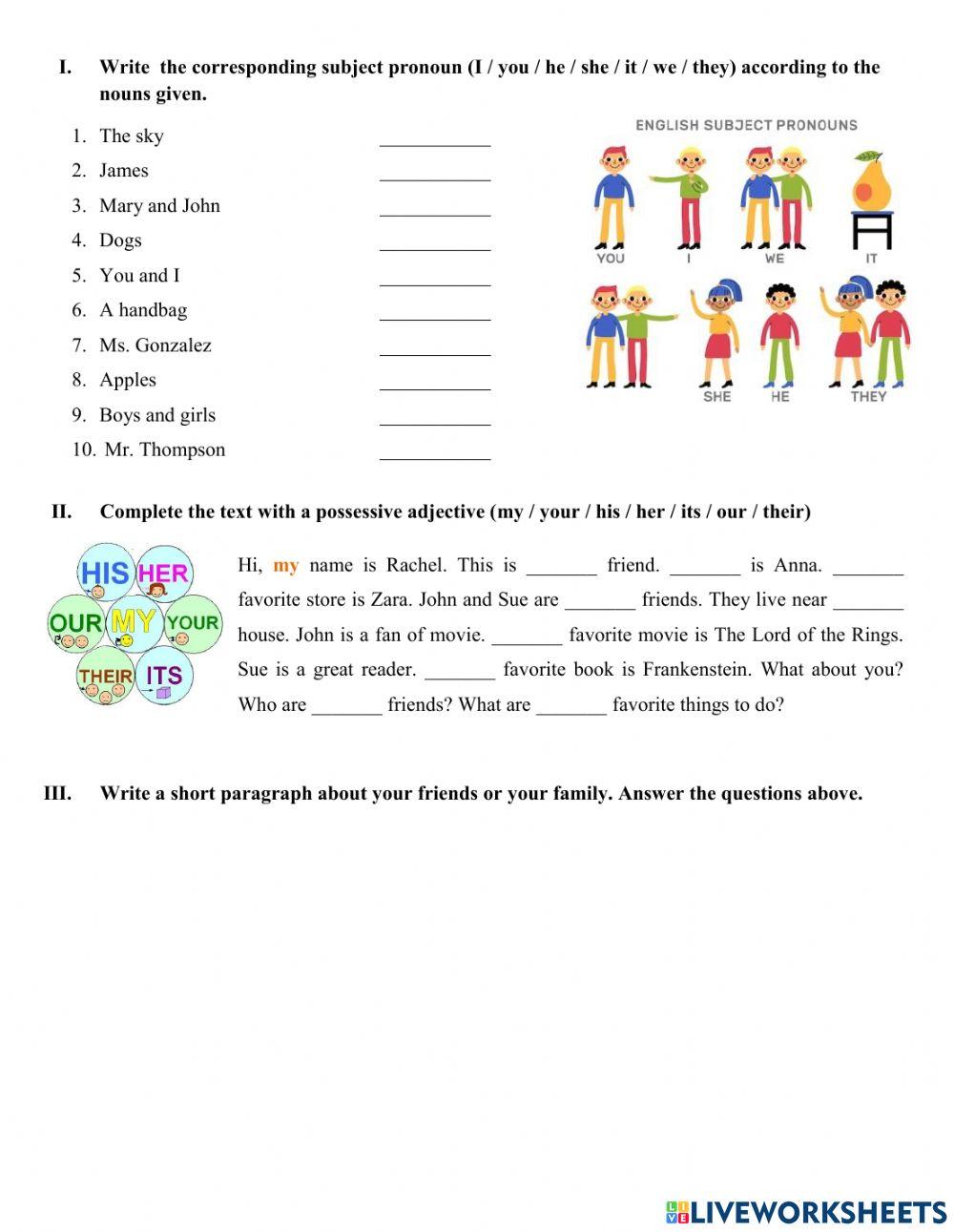 Subject pronouns and possessive adjectives