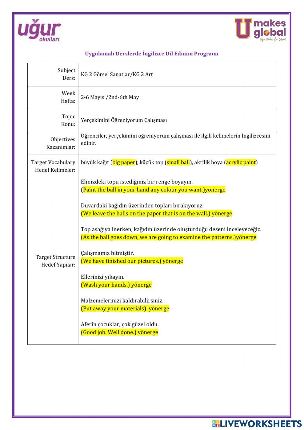 Görsel Sanatlar-KG 2-2-6 Mayıs