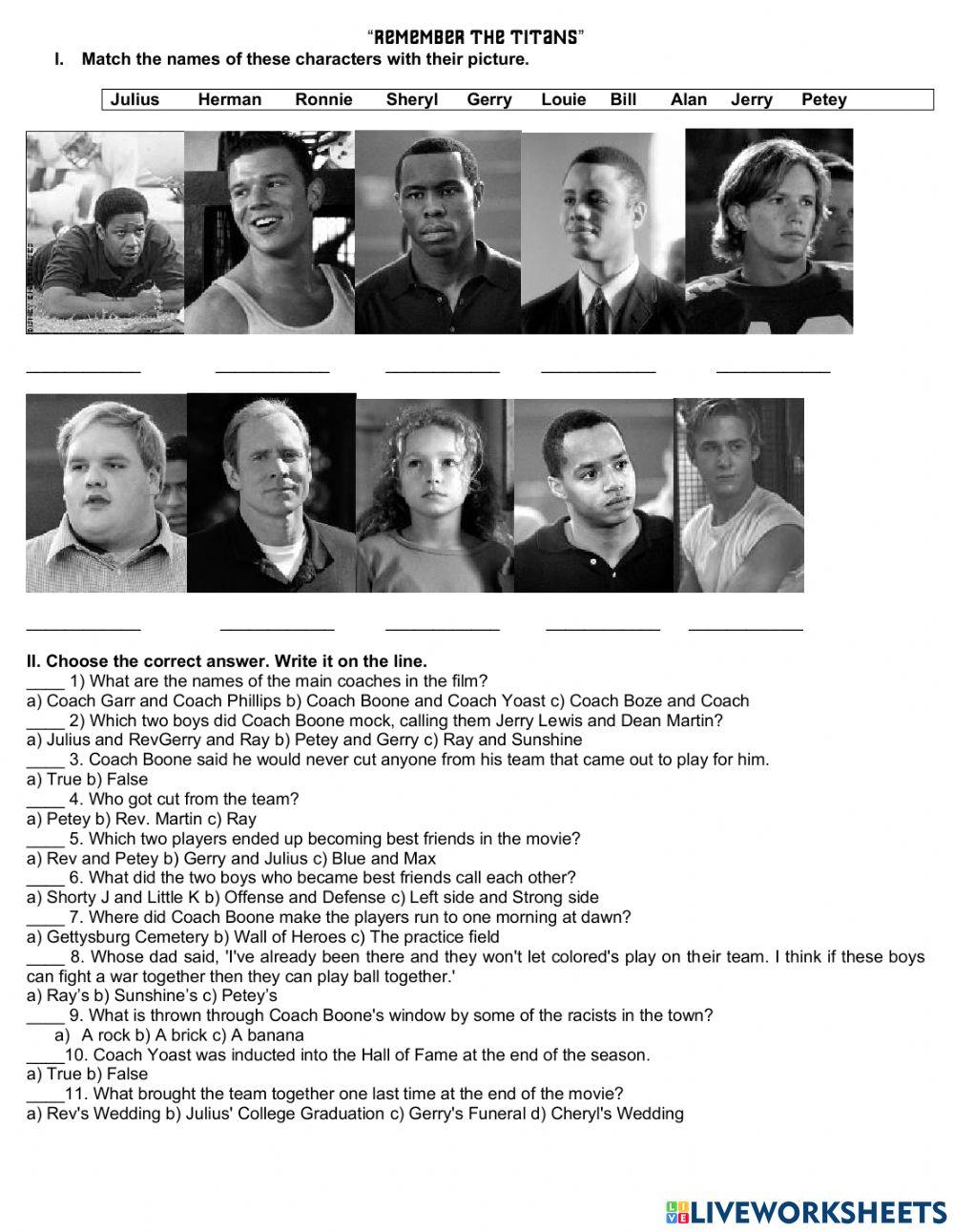 Remember The Titans Worksheet Key