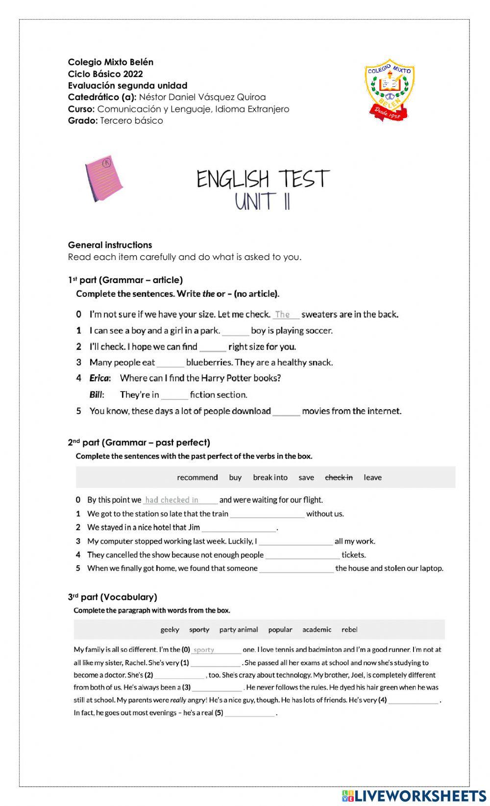 Evaluación bimestre 2