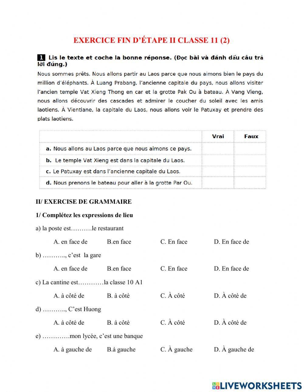 Révsion l'expression de lieu, le verbe: partir