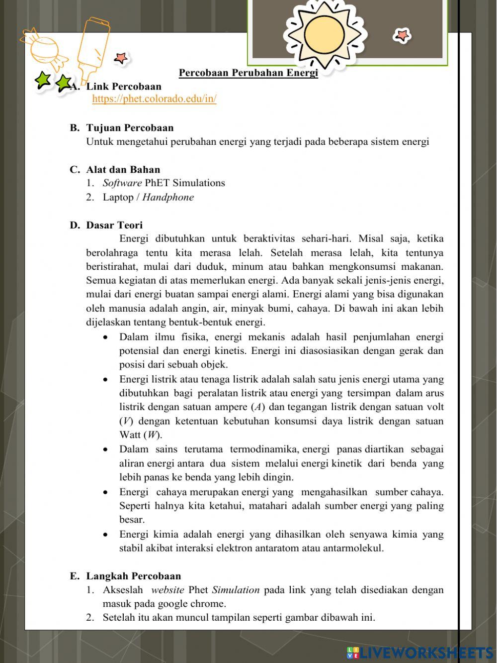 LKPD PhET SIMULATIONS PERUBAHAN ENERGI