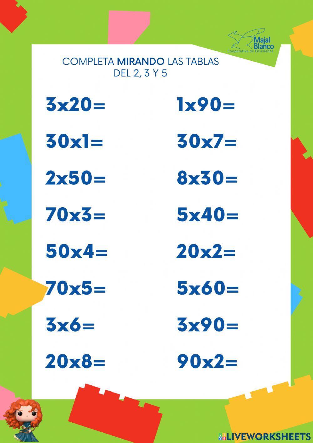 Tablas extendidas 2,5,3