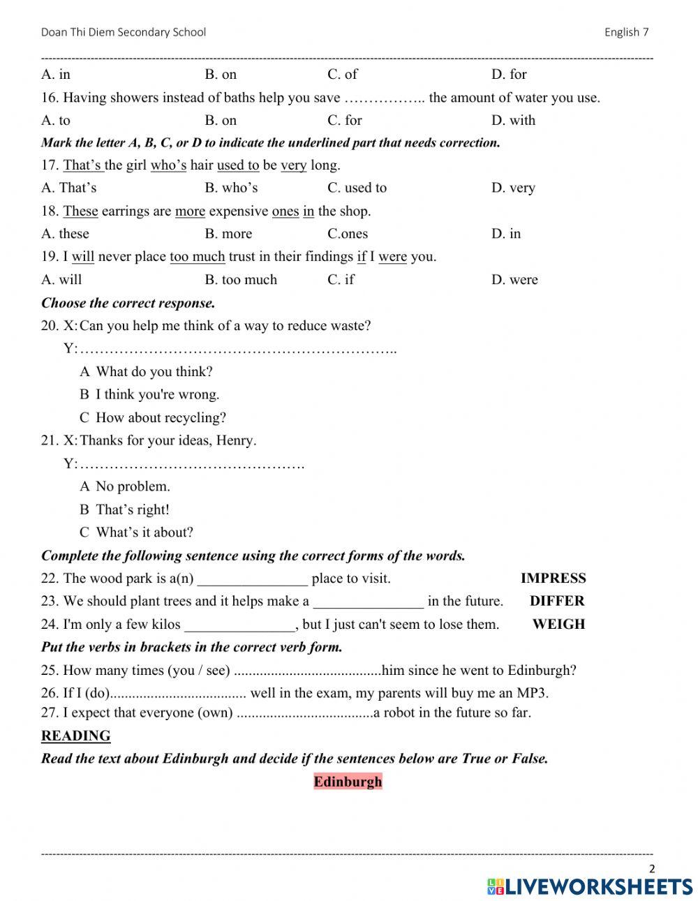 GRADE 7 - END TERM - PRACTICE TEST 4