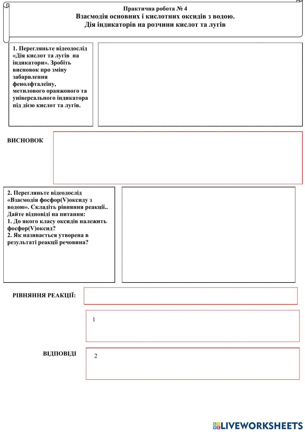 Практична робота Випробування розчинів кислот та лугів індикаторами
