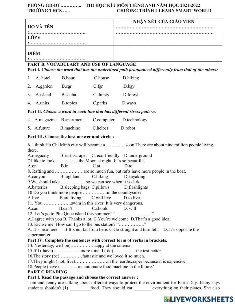 The second final exam-grade 6