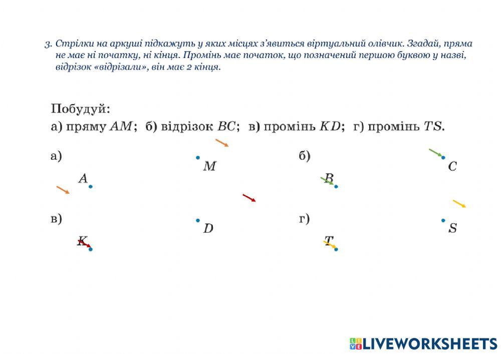 Прямі, точки, промені, відрізки