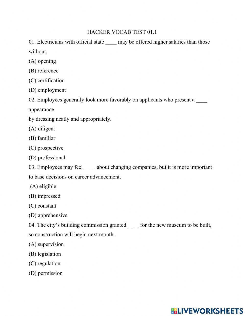 7113794 HACKER VOCAB TEST 01.1 teacherannieee