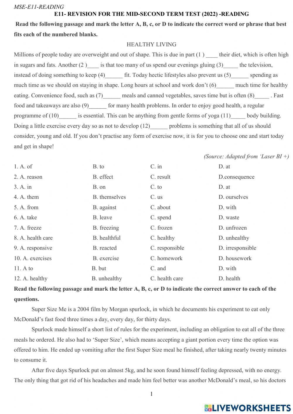 E11- revision for the mid-second term test (2022) -reading