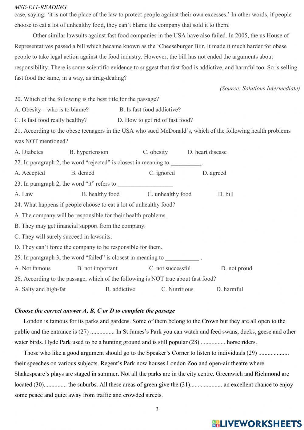 E11- revision for the mid-second term test (2022) -reading