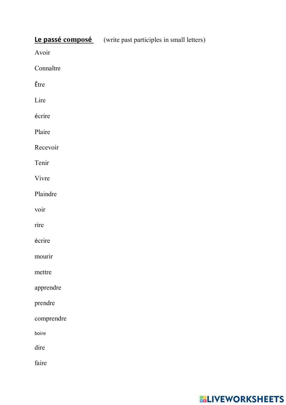 French passe compose - past participle