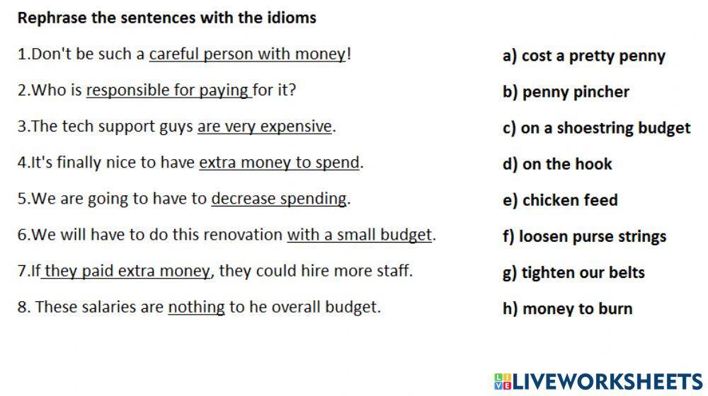 Spending money idioms rephrase