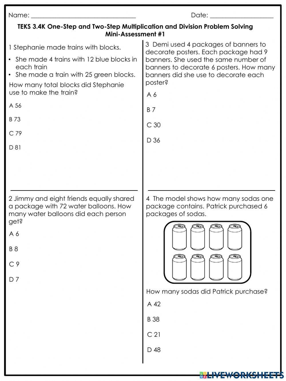 One-Step and Two-Step Multiplication and Division Problem Solving 3.4k