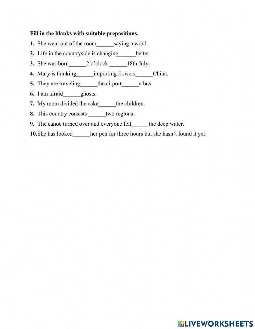 Fill in the blanks with suitable prepositions.