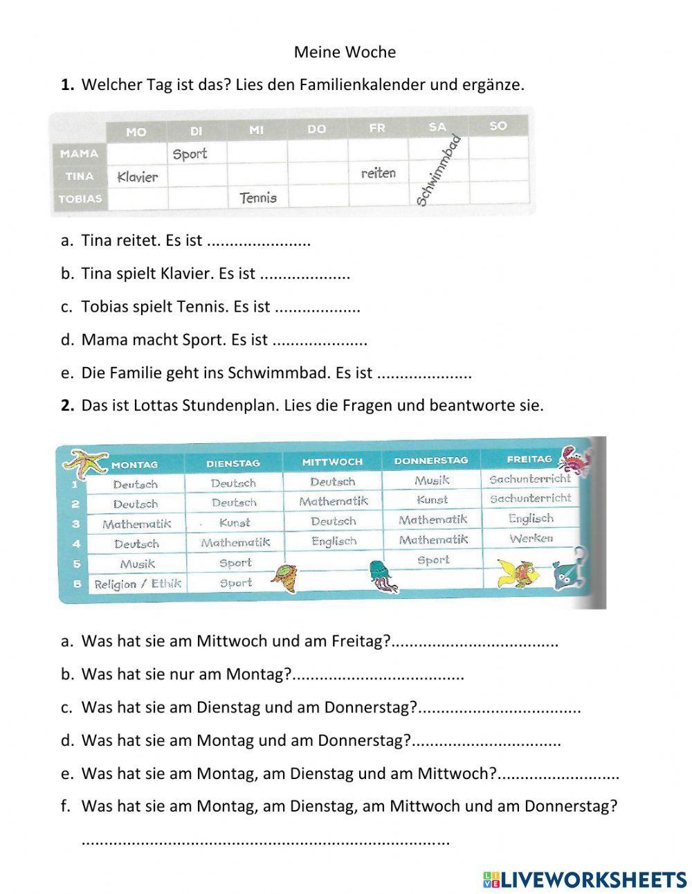 Meine Woche, mein Stundenplan
