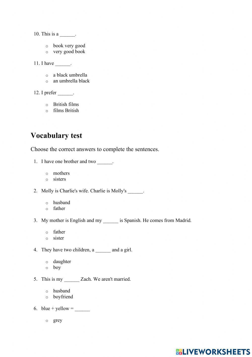 EF Beginner Grammar & Vocabulary Homework Unit4