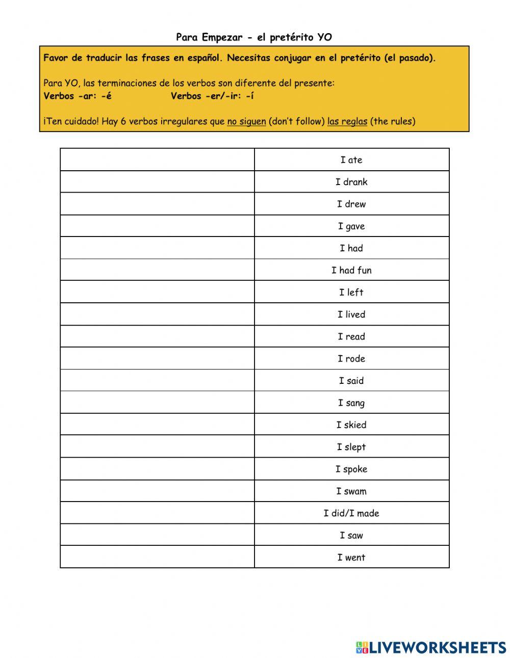 El pretérito -YO