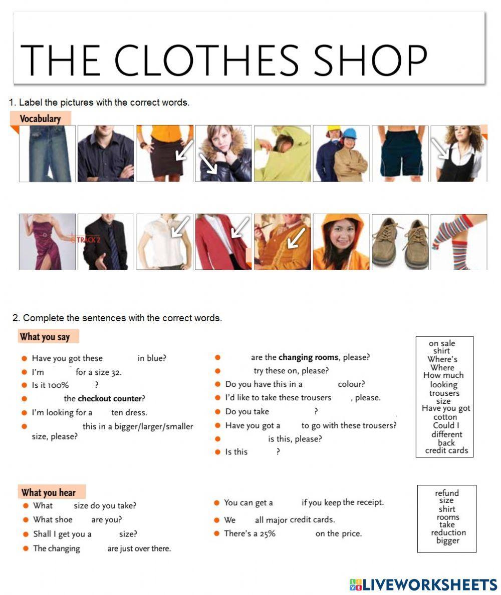 The clothes shop interactive worksheet | Live Worksheets