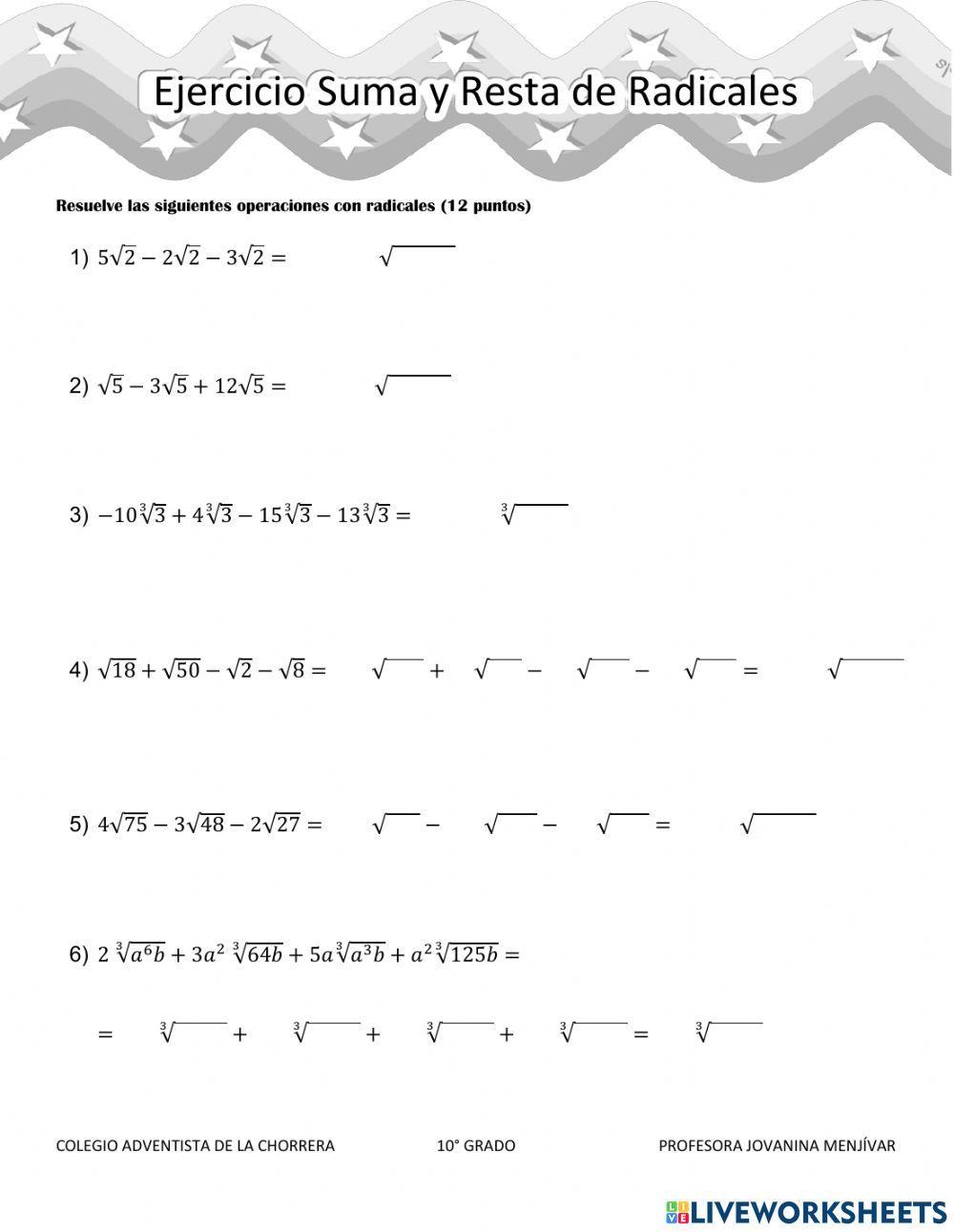 Suma y Resta de raices