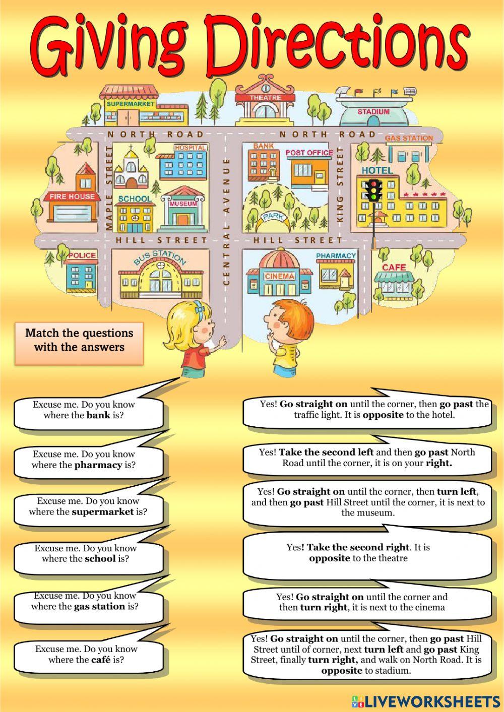 Giving directions online exercise for A2 | Live Worksheets