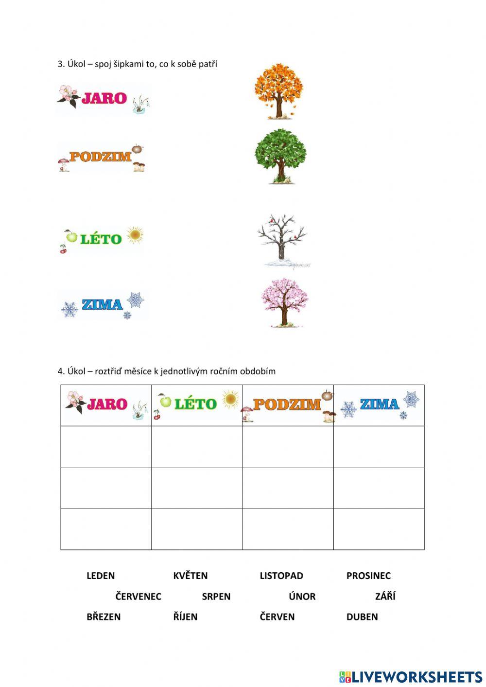 Pracovní list - Roční období a měsíce