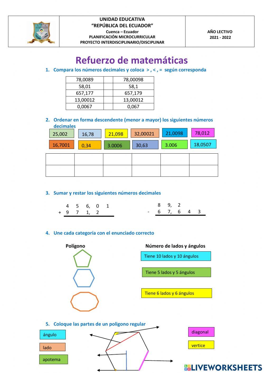 Refuerzo matemáticas