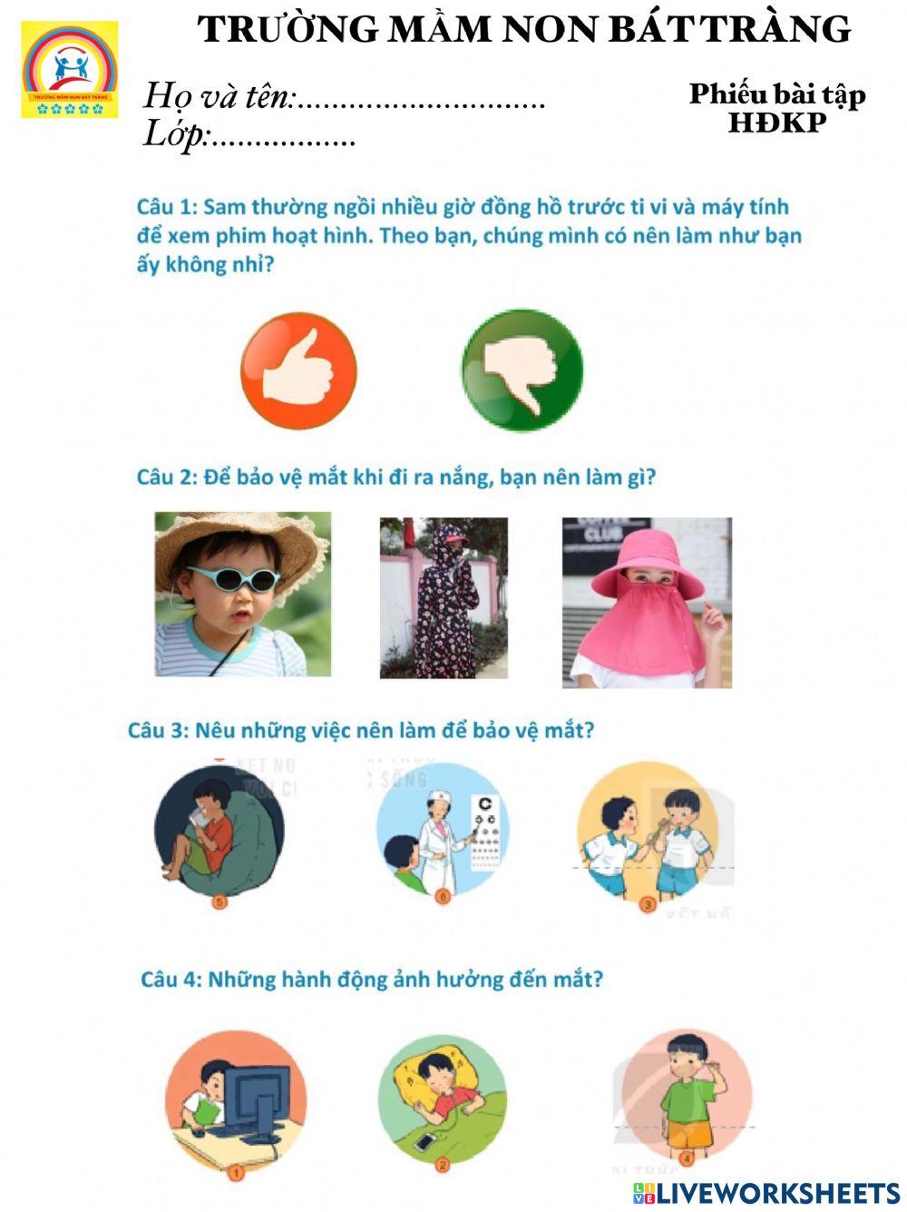 Phiếu BT- HĐKP Đôi mắt- MN Bát Tràng