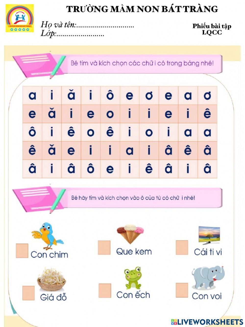 Phiếu BT TC chữ cái- MN Bát Tràng