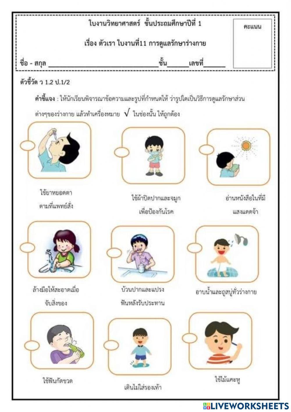 ใบงานเรื่อง การดูแลรักษาความสะอาด