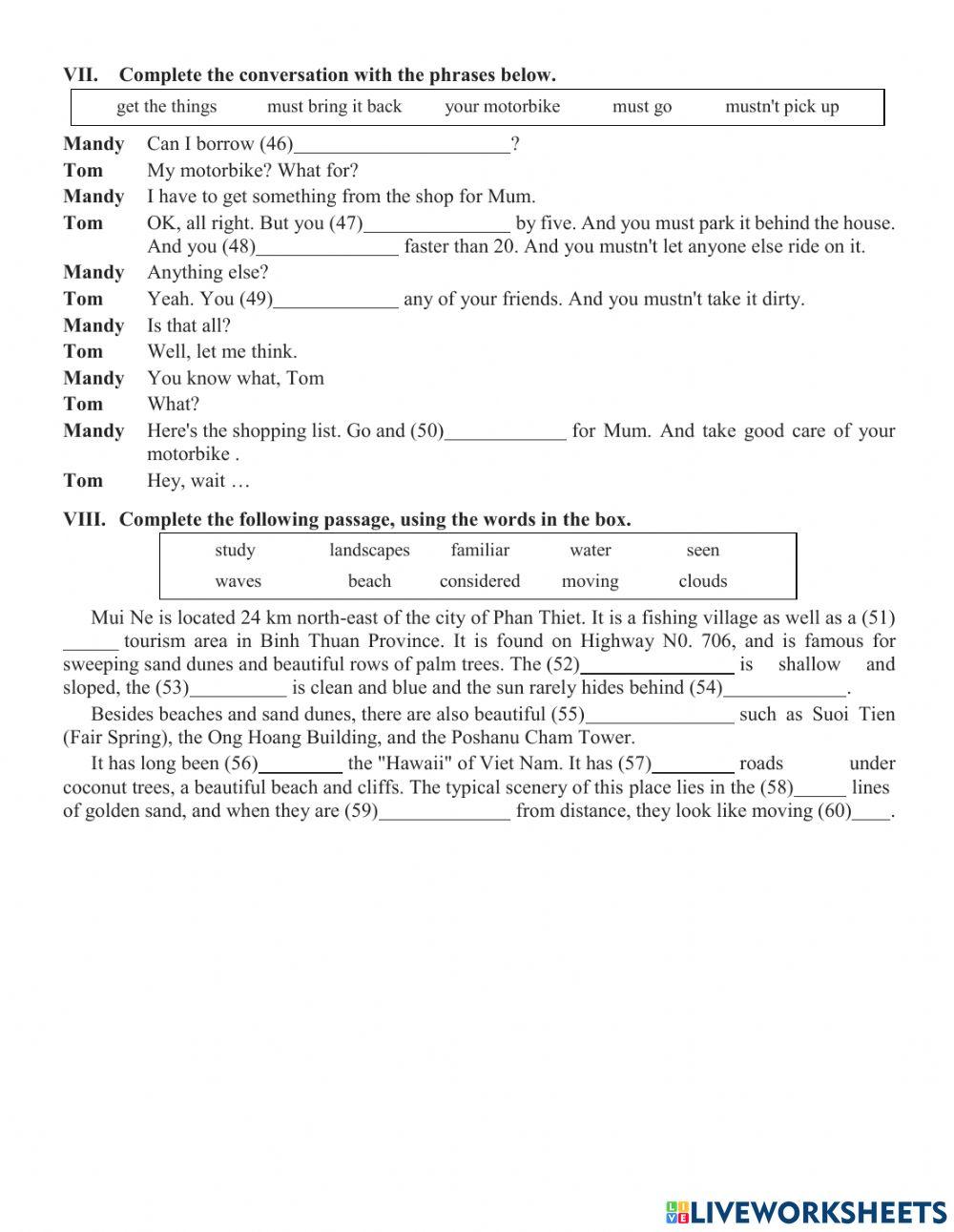 Lớp 6 Unit 5 Test 2