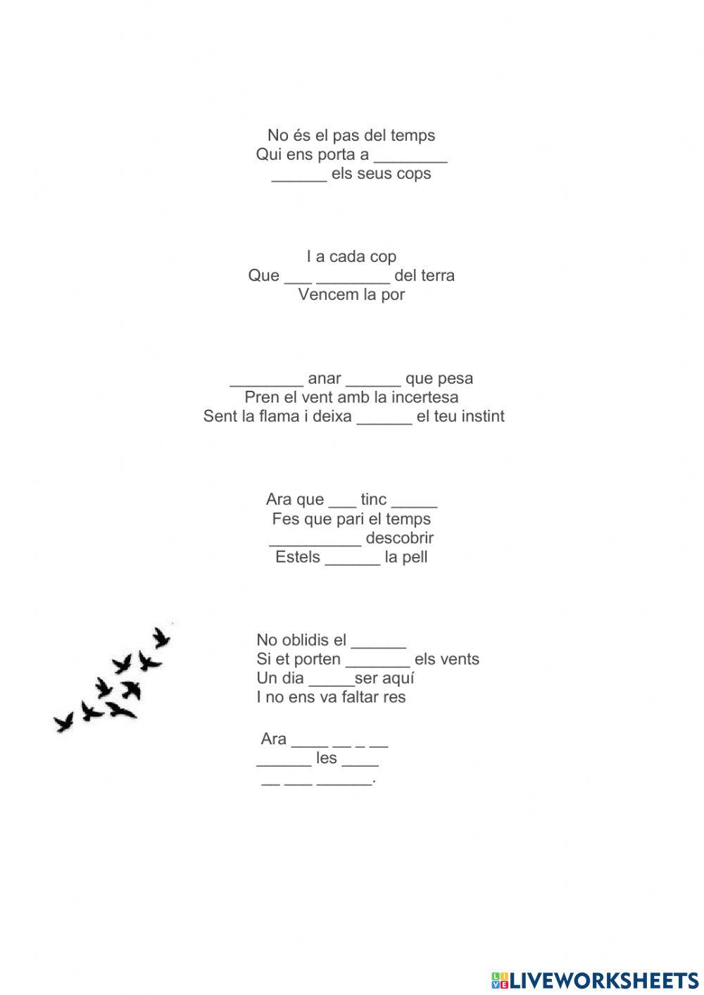 Cançó Mil ocells de Txarango. Completar buits