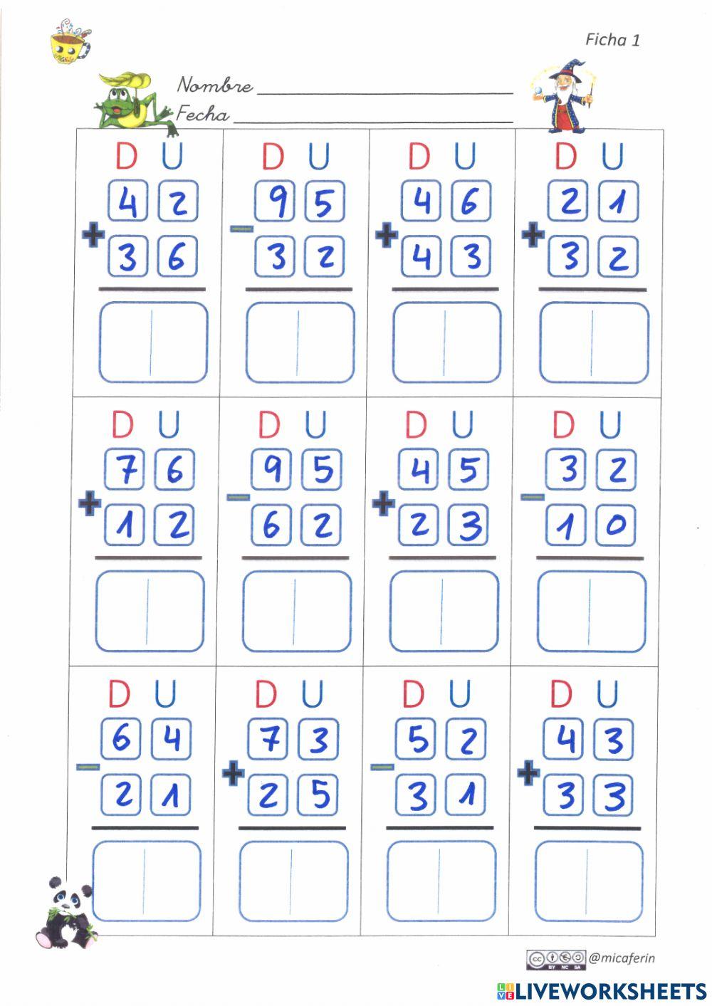 Suma y resta dos cifras sin llevadas