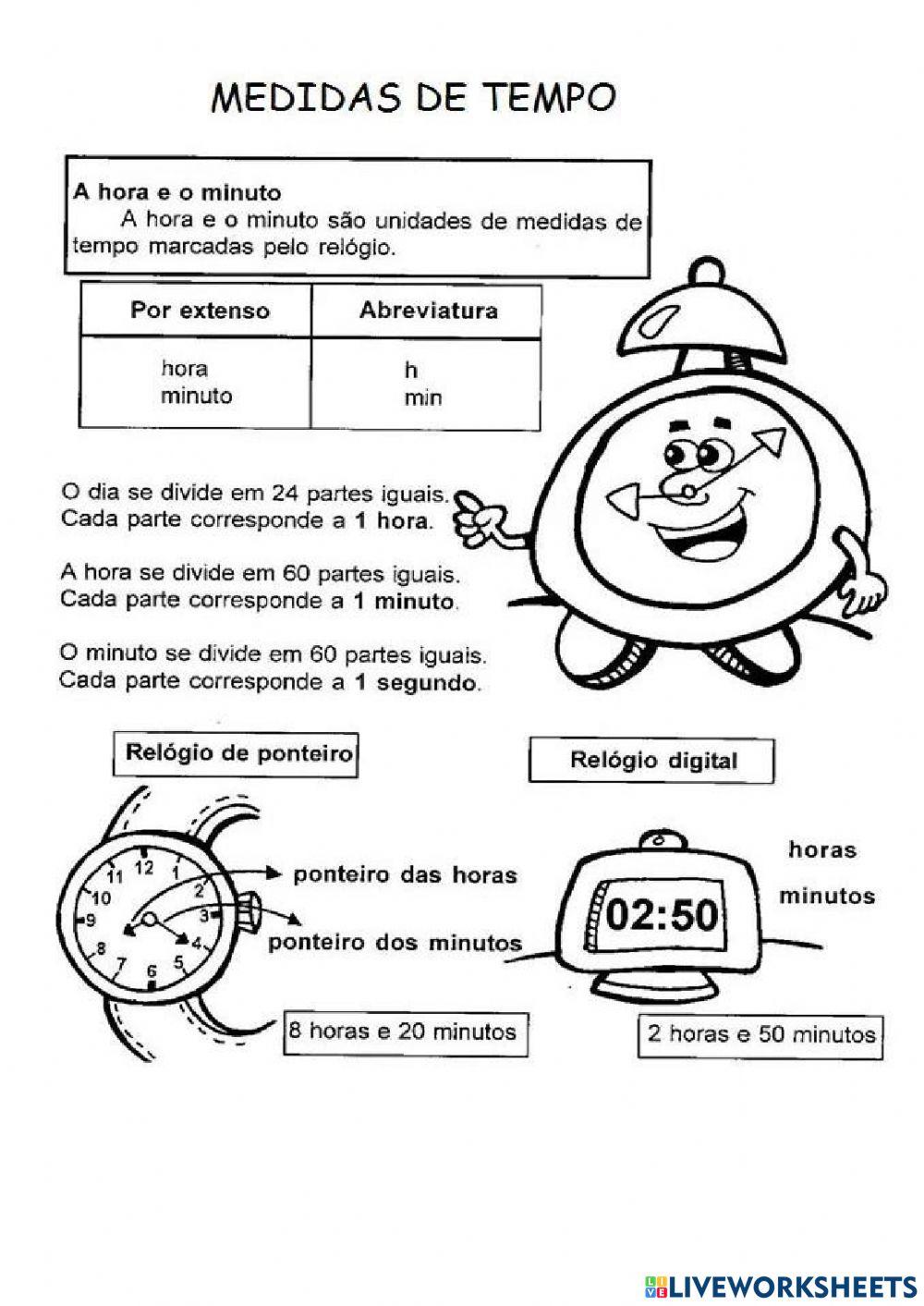 MEDIDAS DE TEMPO free worksheet  Online activities, Teachers, School  subjects