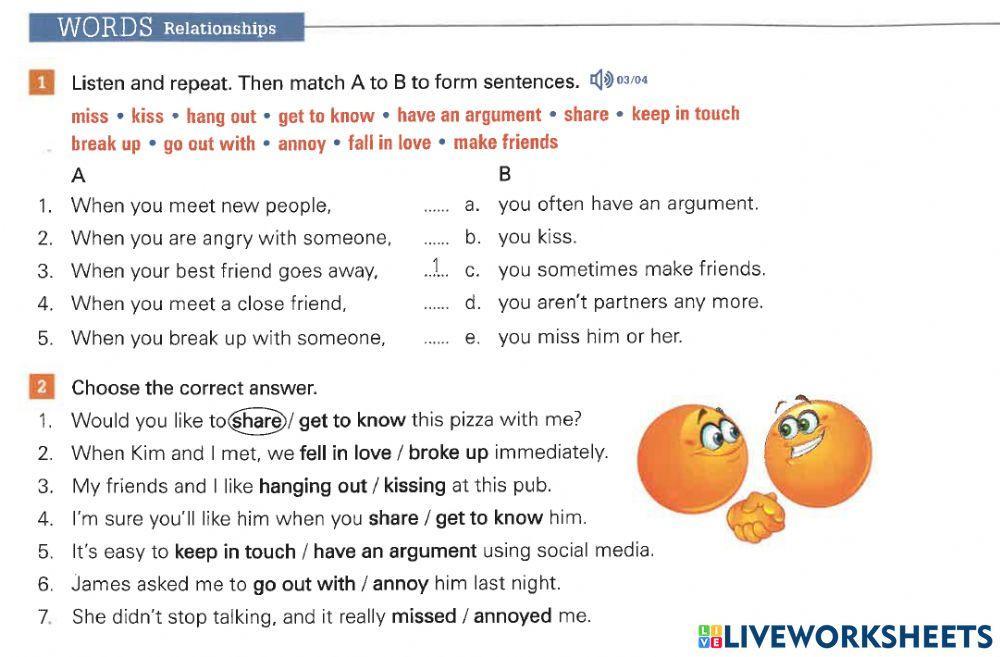 Relationships online exercise for Nivel II | Live Worksheets