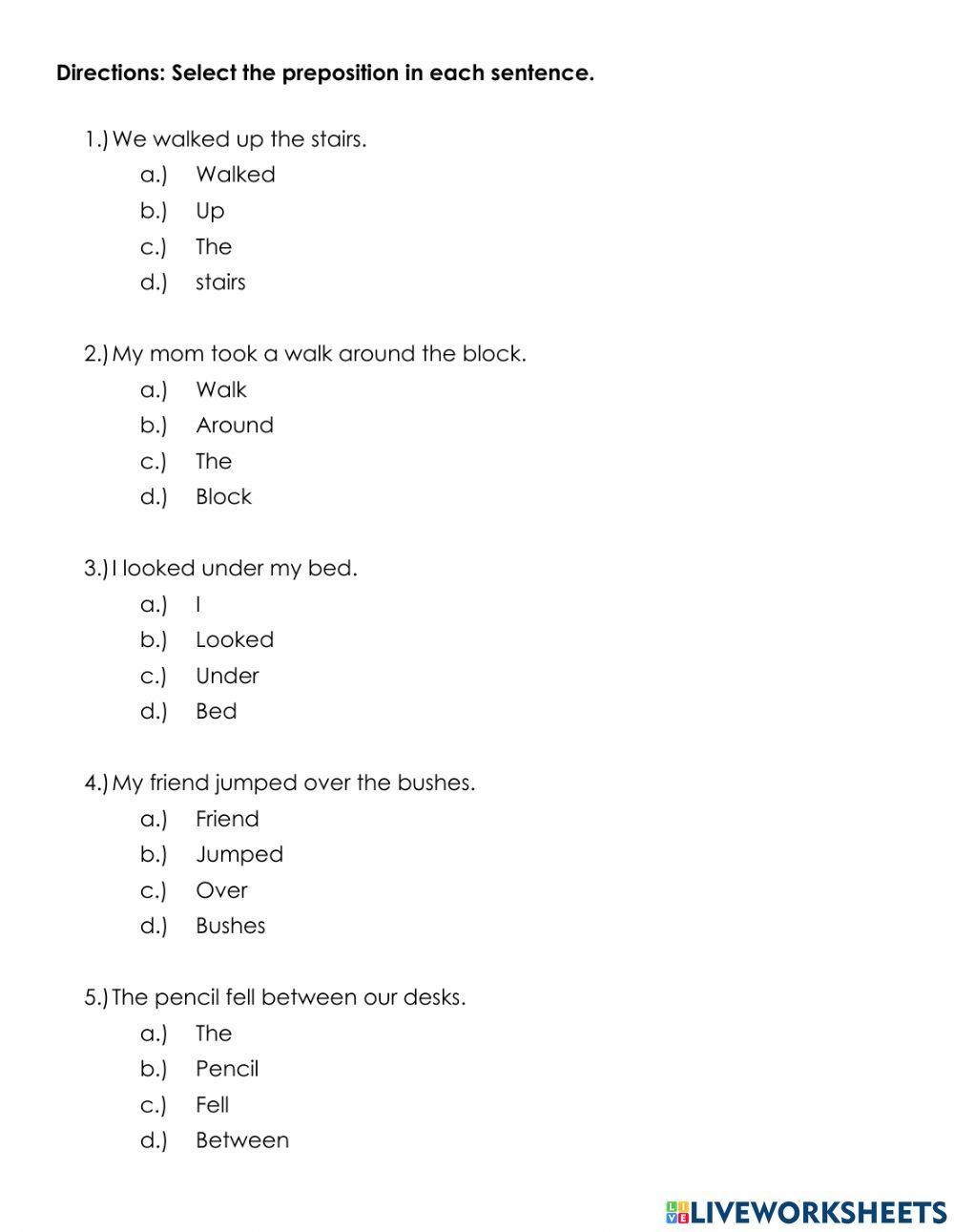 Preposition Quiz Preposition Quiz
