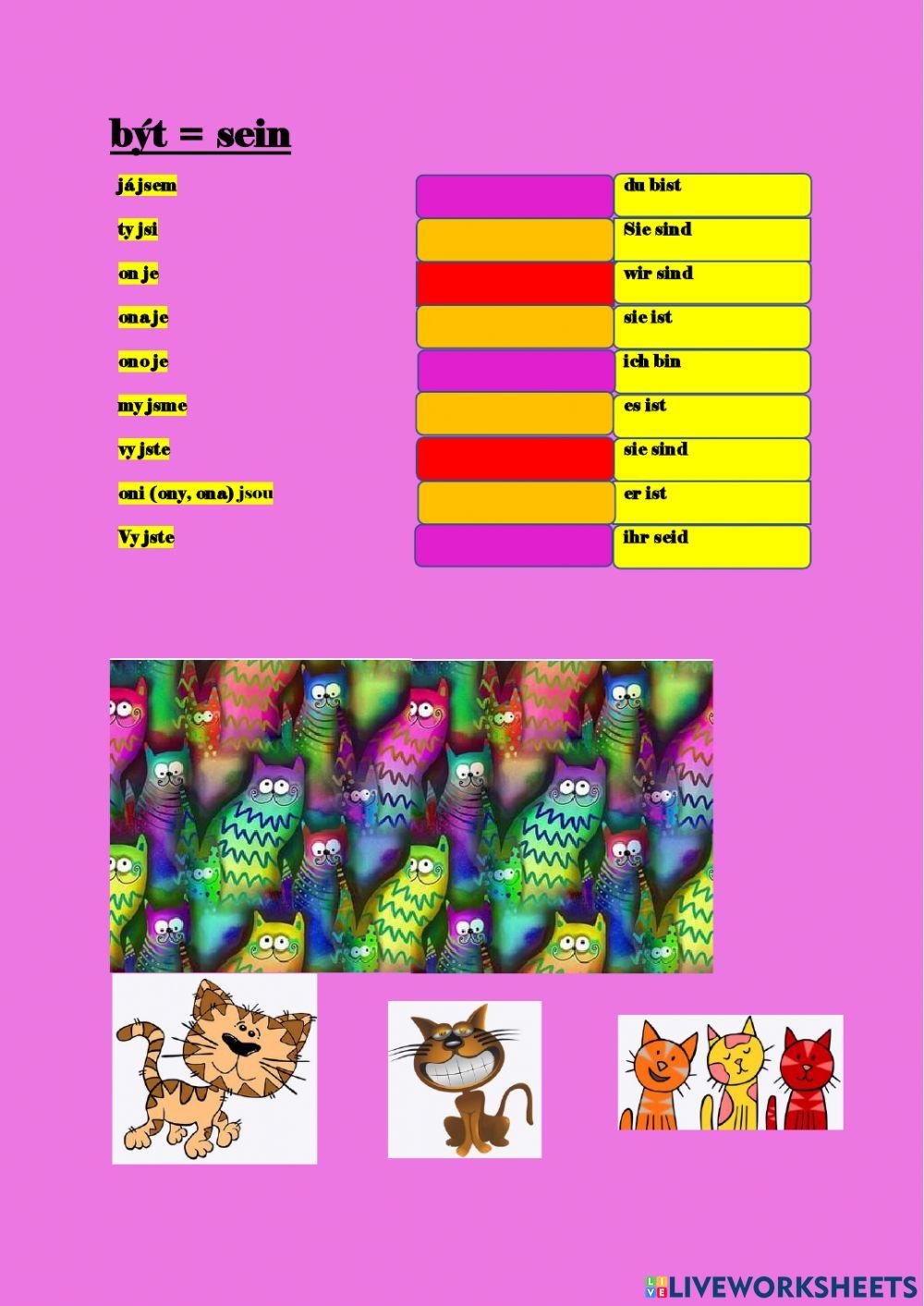 NEM - sloveso SEIN - drag and drop - varianta barva