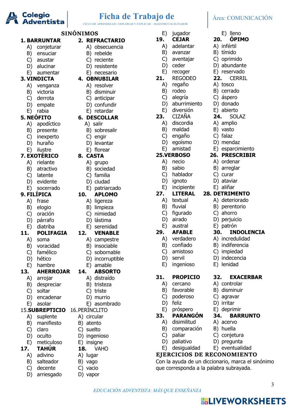 Reflexiono sobre los Sinónimos y Antonimos