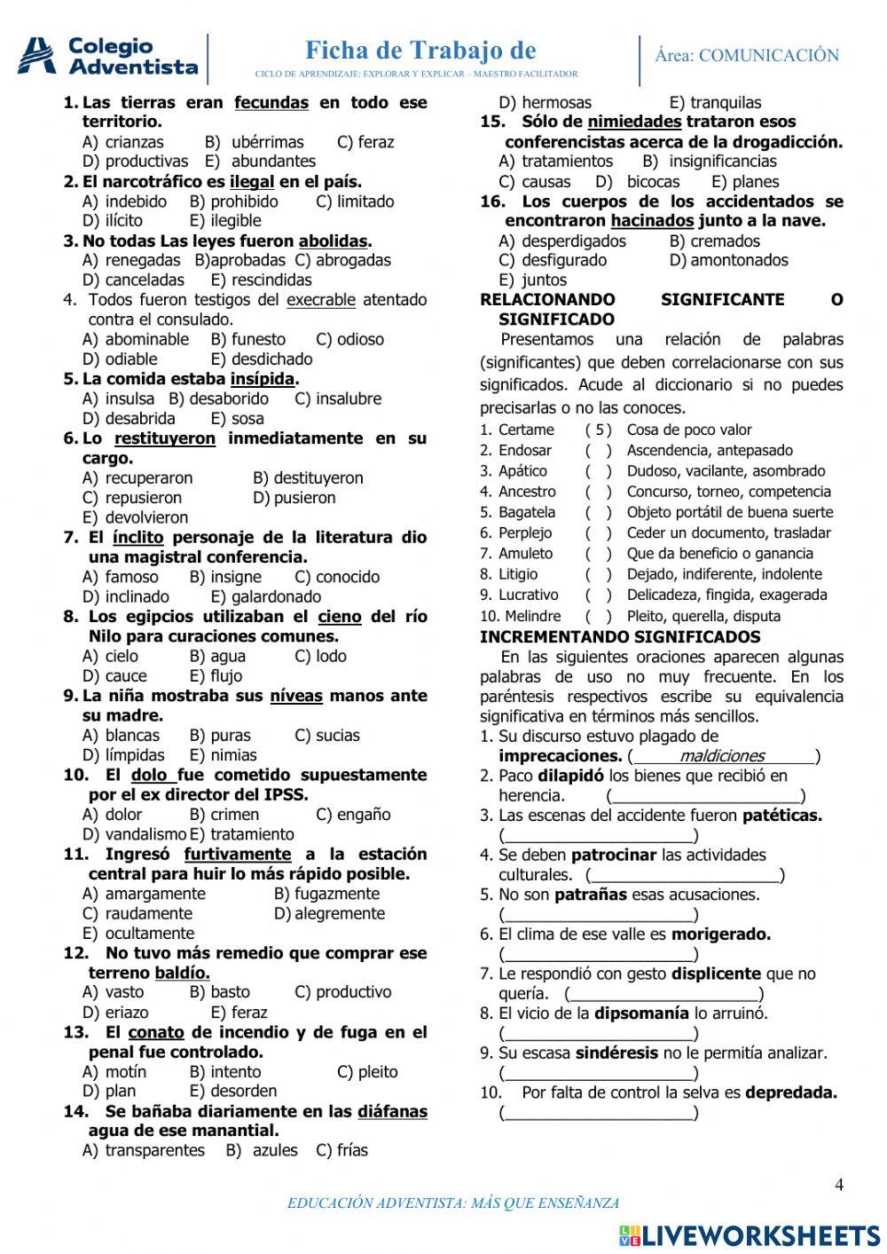 Reflexiono sobre los Sinónimos y Antonimos