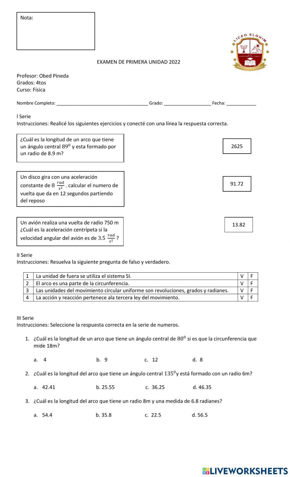 Examen de física 4to