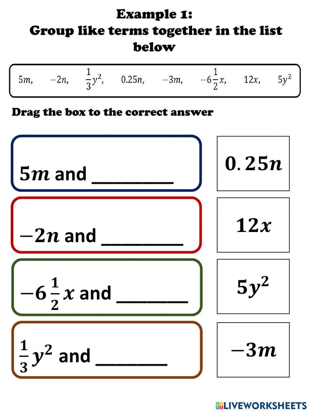 Algebra - Collecting Like Terms