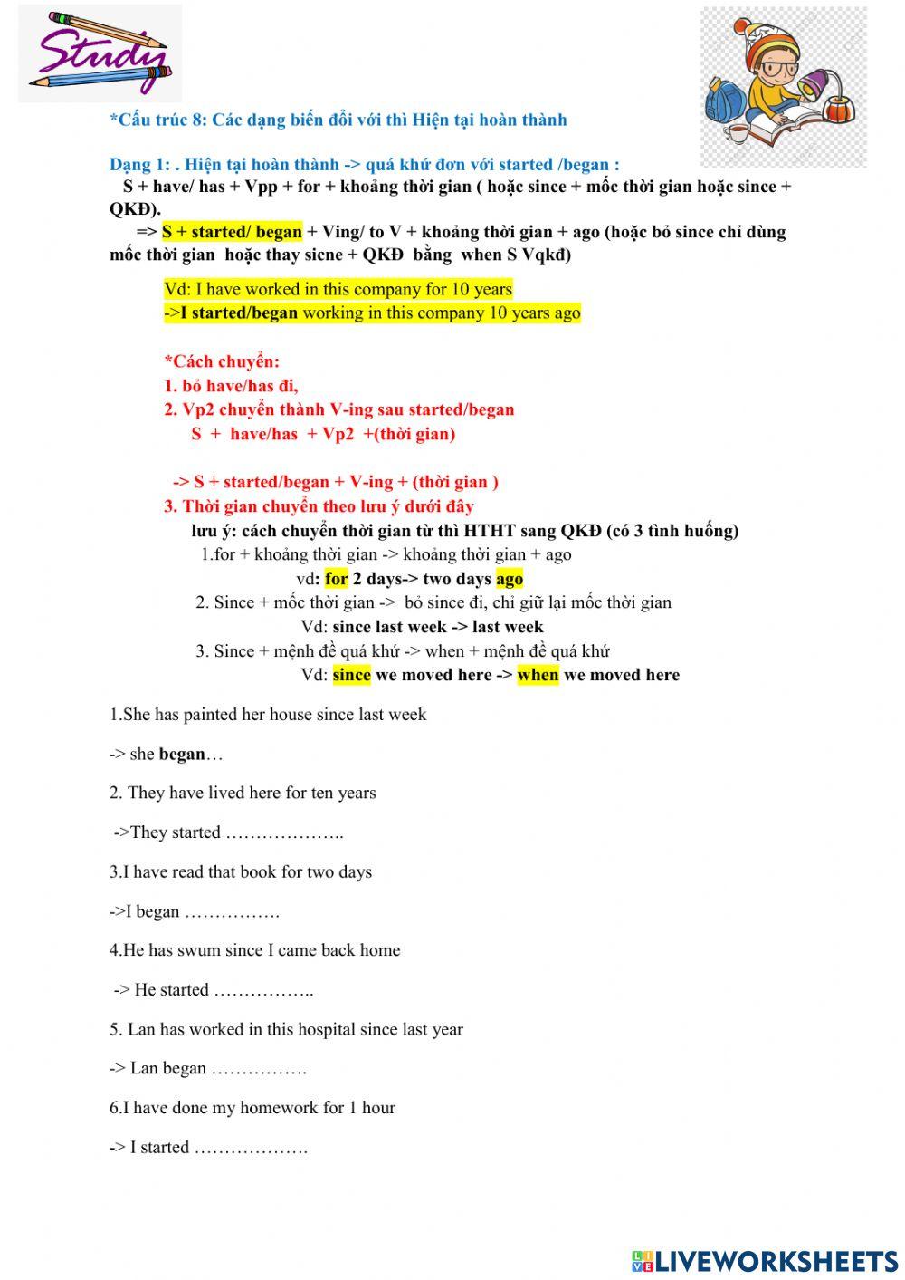 Viết lại câu (liên quan đến HTHT và QKĐ)