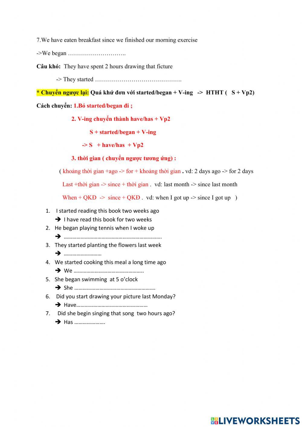 Viết lại câu (liên quan đến HTHT và QKĐ)