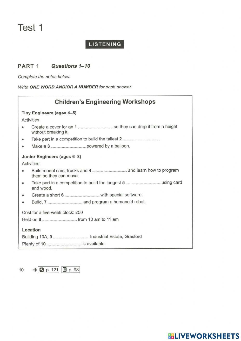 Ielts cambridge 16 listening test 1 online exercise for live worksheets