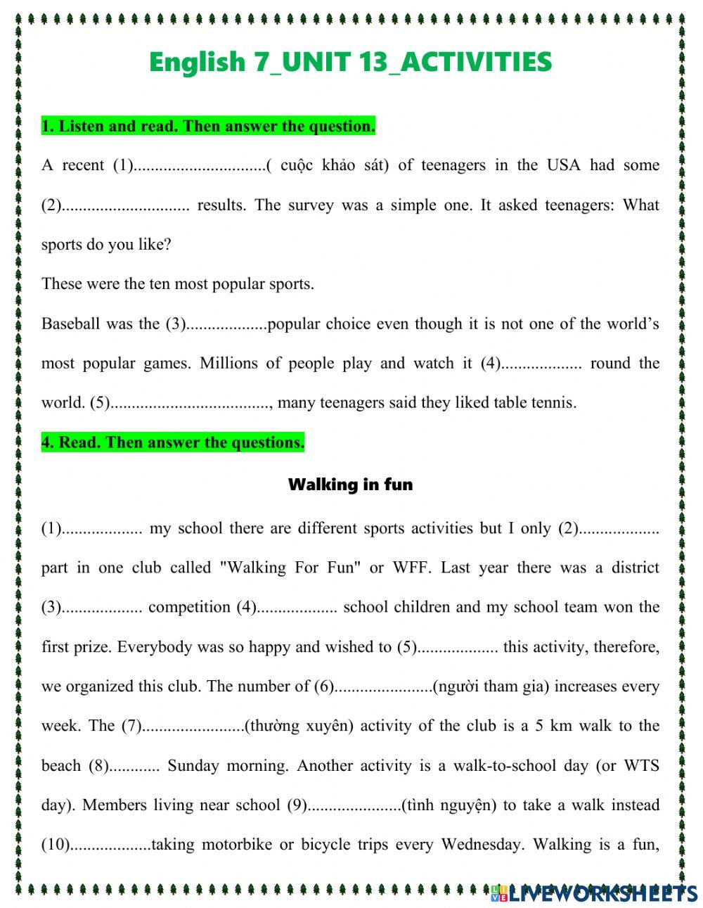 English 7-UNIT 13-ACTIVITIES