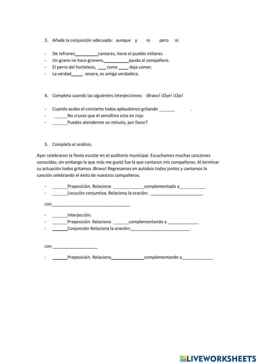 Preposiciones, conjunciones e interjecciones