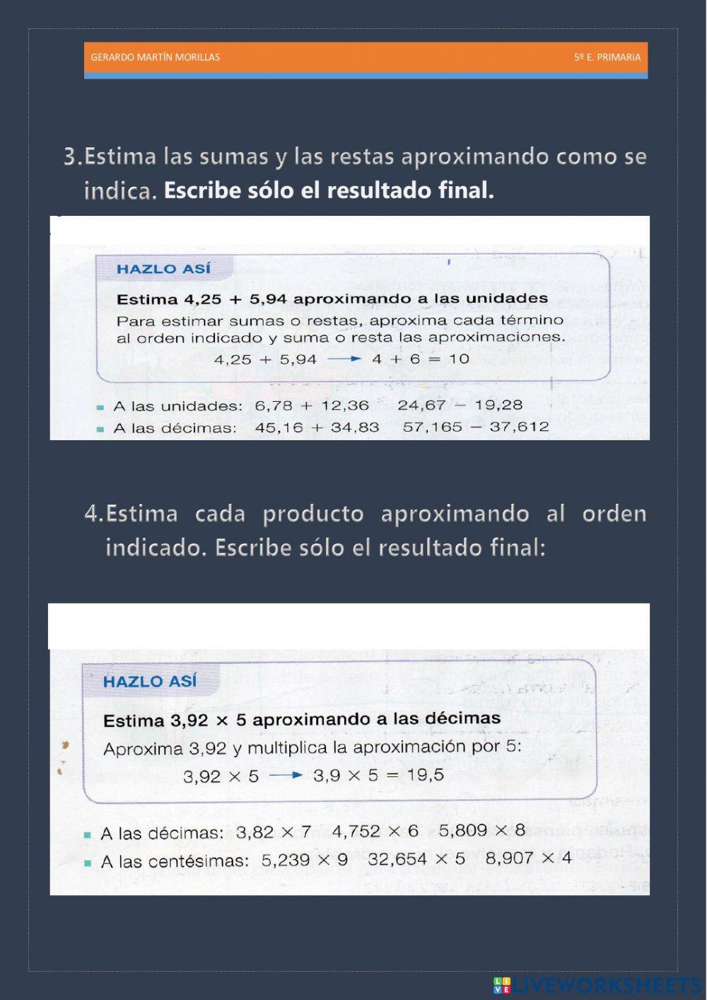Cálculo y operaciones. Ficha 20.