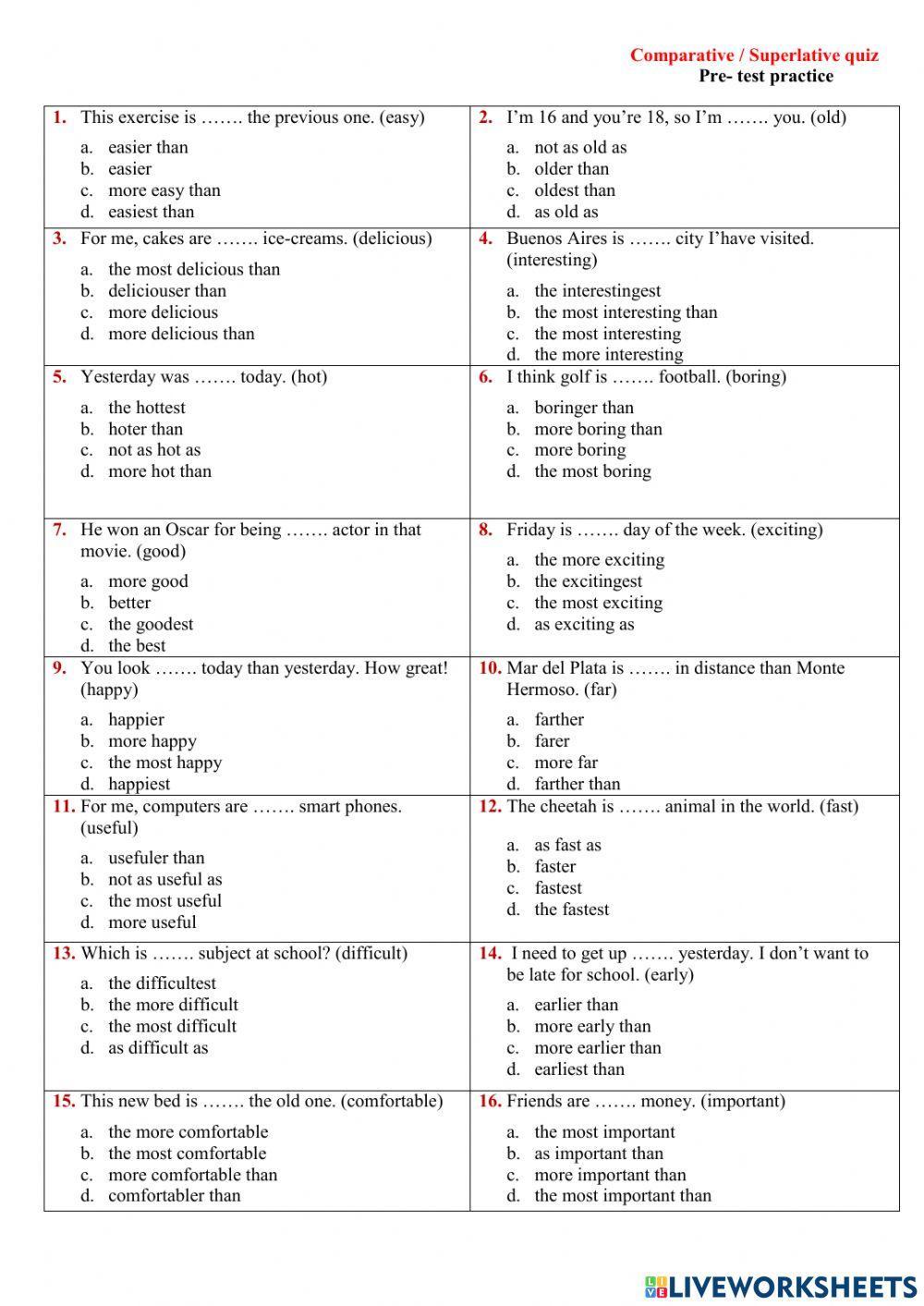 Adjectives: Comp-Superlat PRACTICE (2)